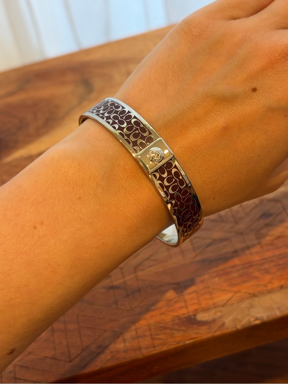 Coach Brown Enamel Signature Logo Bangle with Gold Accents